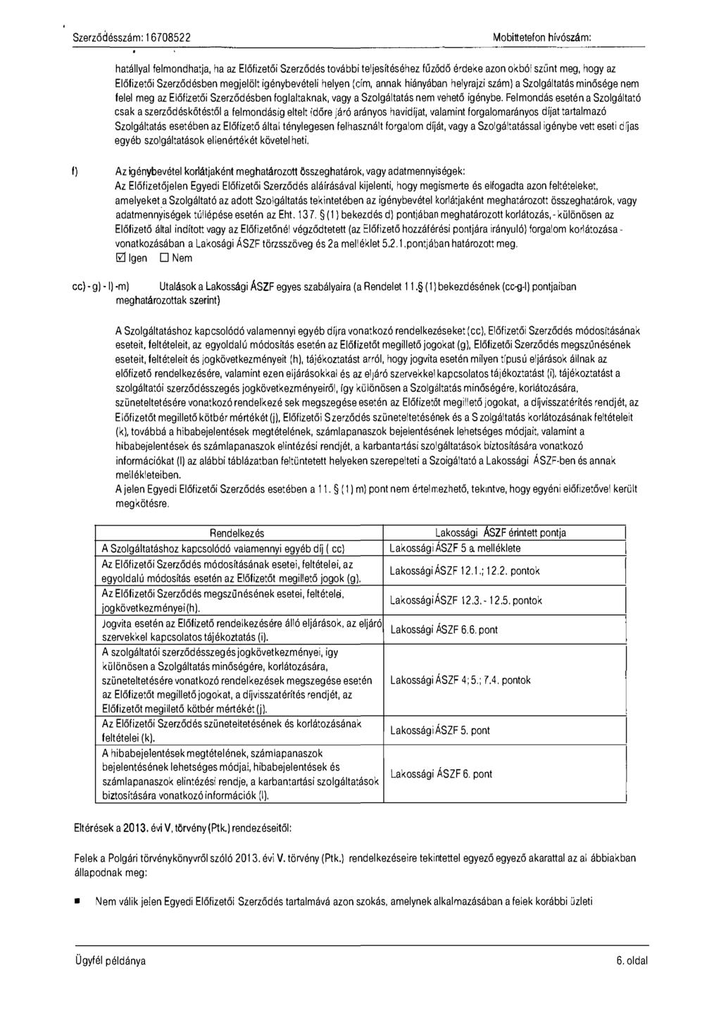 Mobittetefon hívószám: hatállyal felmondhatja, ha az Előfizetői Szerződés további teljesítéséhez fűződő érdeke azon okból szűnt meg, hogy az Előfizetői Szerződésben megjelölt igénybevételi helyen