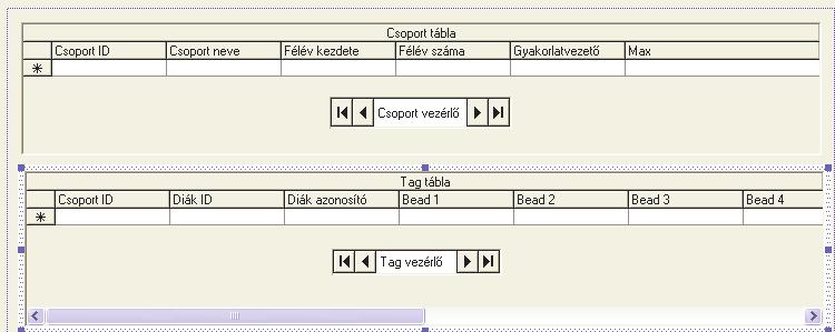 A tag tábla elhelyezése az ő rlapon Vegyük kisebb mérető re a csoport táblát és helyezzük el alatta a tag tábla adatvezérlı jét és táblázatát. IDC_DATA_TAG beállításai 1.
