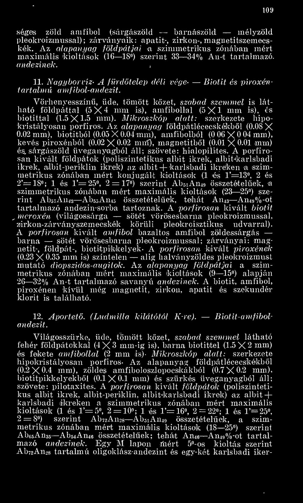 Nagyborvíz A fürdtelep déli vége Biotit és piroxéntartalmú amfibol-andezit.