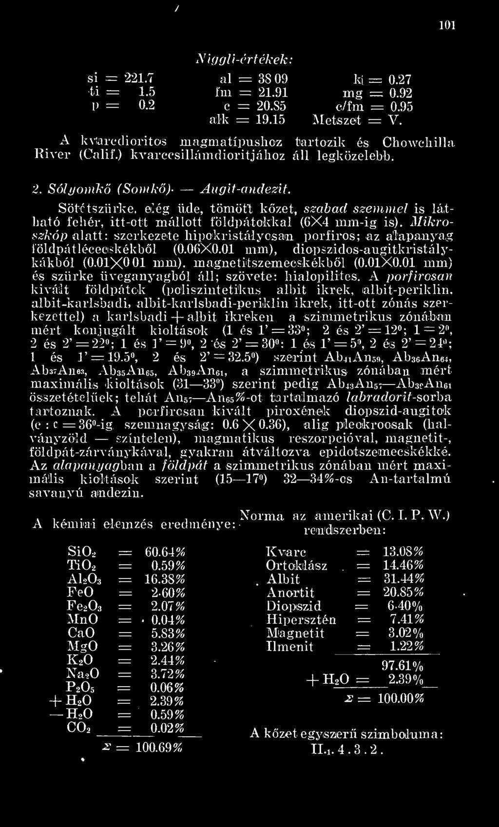Sötétszürke, elég üde, tömött kzet, szabad szemmel is látható fehér, itt-ott mállóit földpátokkal (6X4 mm-ig is).