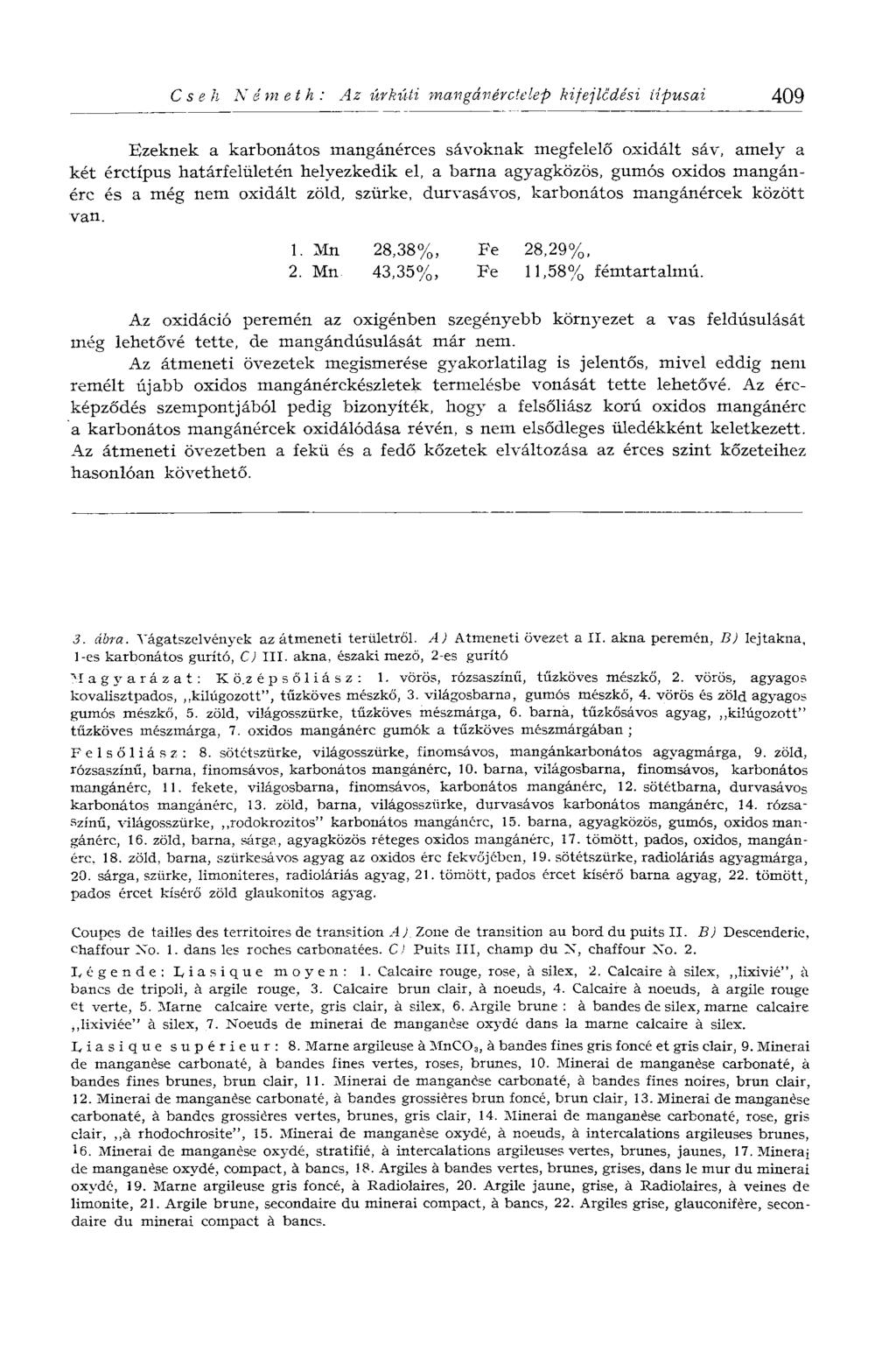 Cseh Németh: Az úrkúti mangávérctelep kifejlcdési típusai 409 Ezeknek a karbonátos mangánérces sávoknak megfelelő oxidált sáv, amely a két érctípus határfelületén helyezkedik el, a barna agyagközös,