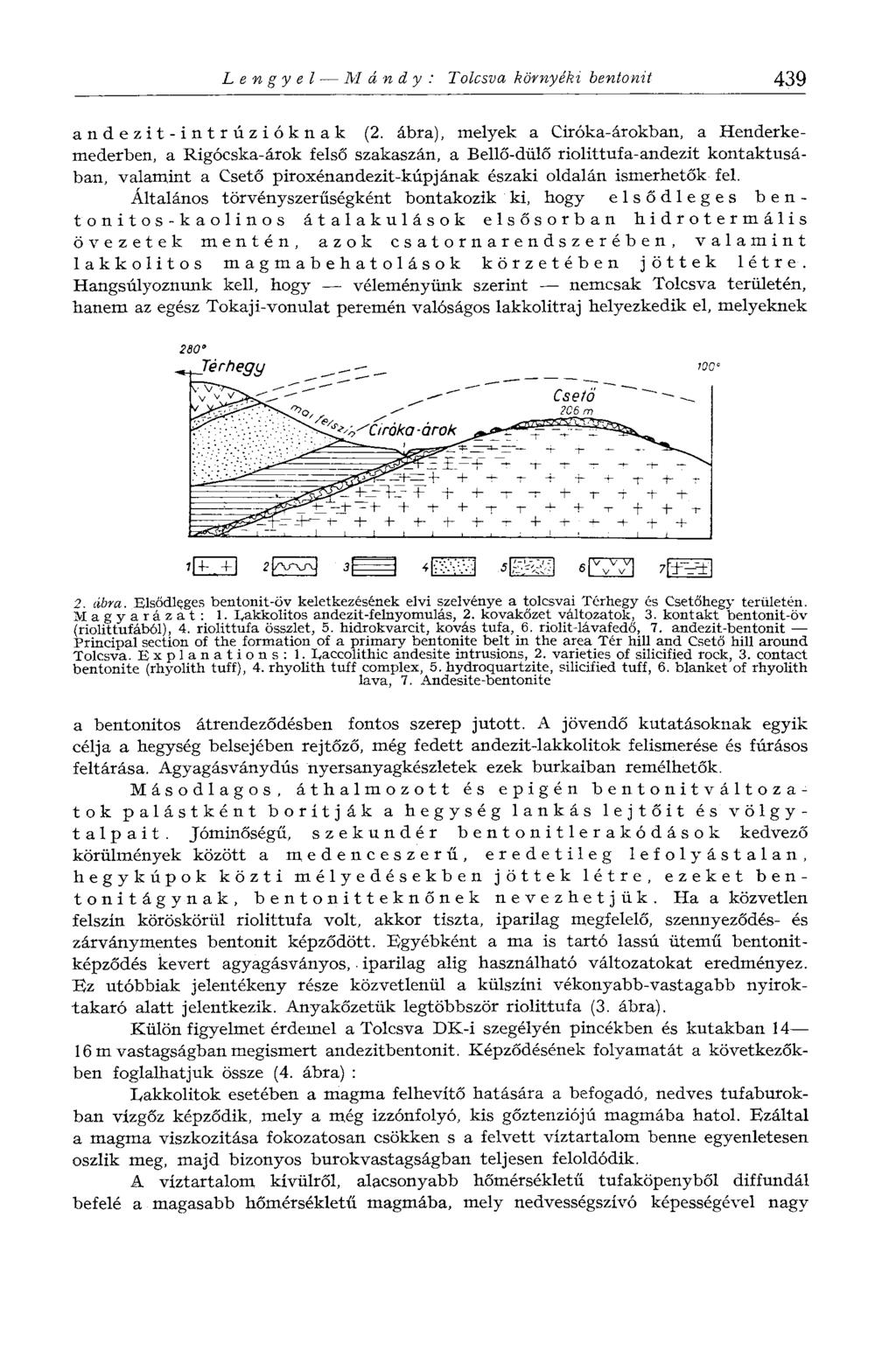 Lengyel M á n d y : Tolcsva környéki bentonit 439 a n d e z i t - i n t r ú z i ó k n a k (2.