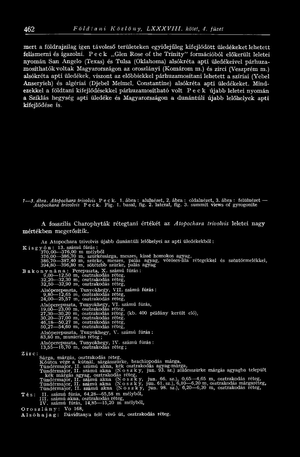 ) és zirci (Veszprém m.) alsókréta apti üledékek, viszont az előbbiekkel párhuzamosítani lehetett a szíriai (Yebel Anseryieh) és algériai (Djebel Meimel, Constantine) alsókréta apti üledékeket.