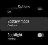 Koppintson a kezdőképernyőn a Options» Battery mode utasításra az akku üzemmódok váltogatásához, és ellenőrizze, hogyan módosítják az egyes üzemmódok az óra teljesítményét!