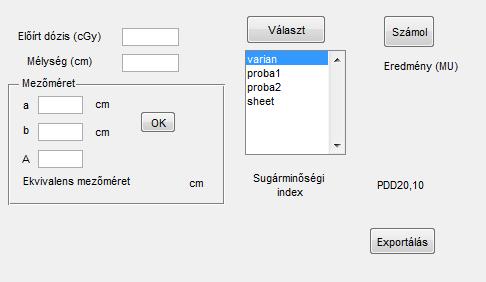 4.1. ábra. Felhasználói felület. Megadhatjuk az előírt dózist, valamint a referencia mélységet.