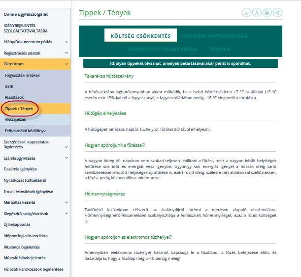 4. TIPPEK/TÉNYEK Hasznos információkat, tippeket tartalmaz az alábbi menüpont, mely tartalmazza, hogyan tud villamos energiát