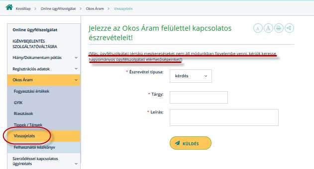 5. VISSZAJELZÉS Ebben a menüpontban