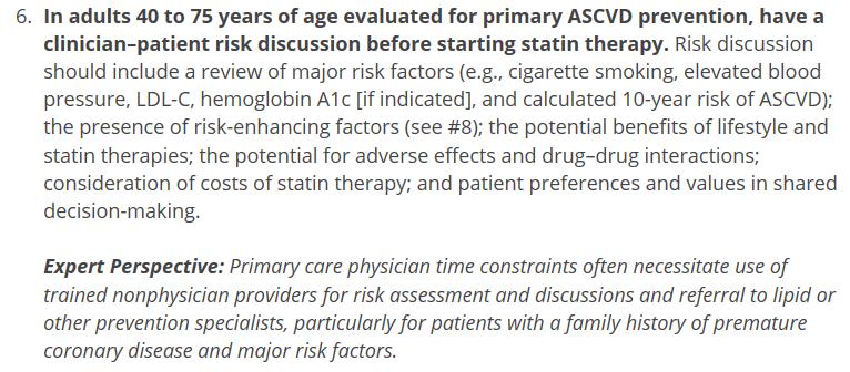 Statin primer prevencióban 2018 ACC/AHA/AACVPR/AAPA/ABC/ACPM/ADA/AGS/ APhA/ASPC/NLA/PCNA Guideline on the Management of Blood Cholesterol: A Report