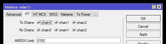 MIMO HT chain Az interfész által használt streamek. Antenna kimenetek.