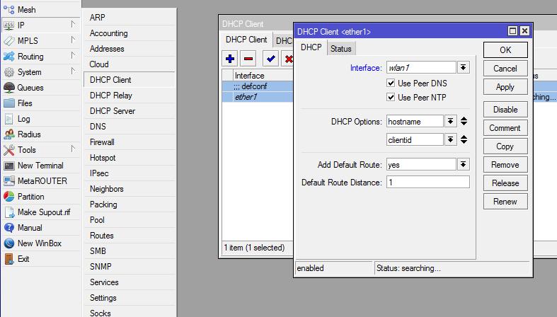 Router - Internet DHCP kliens