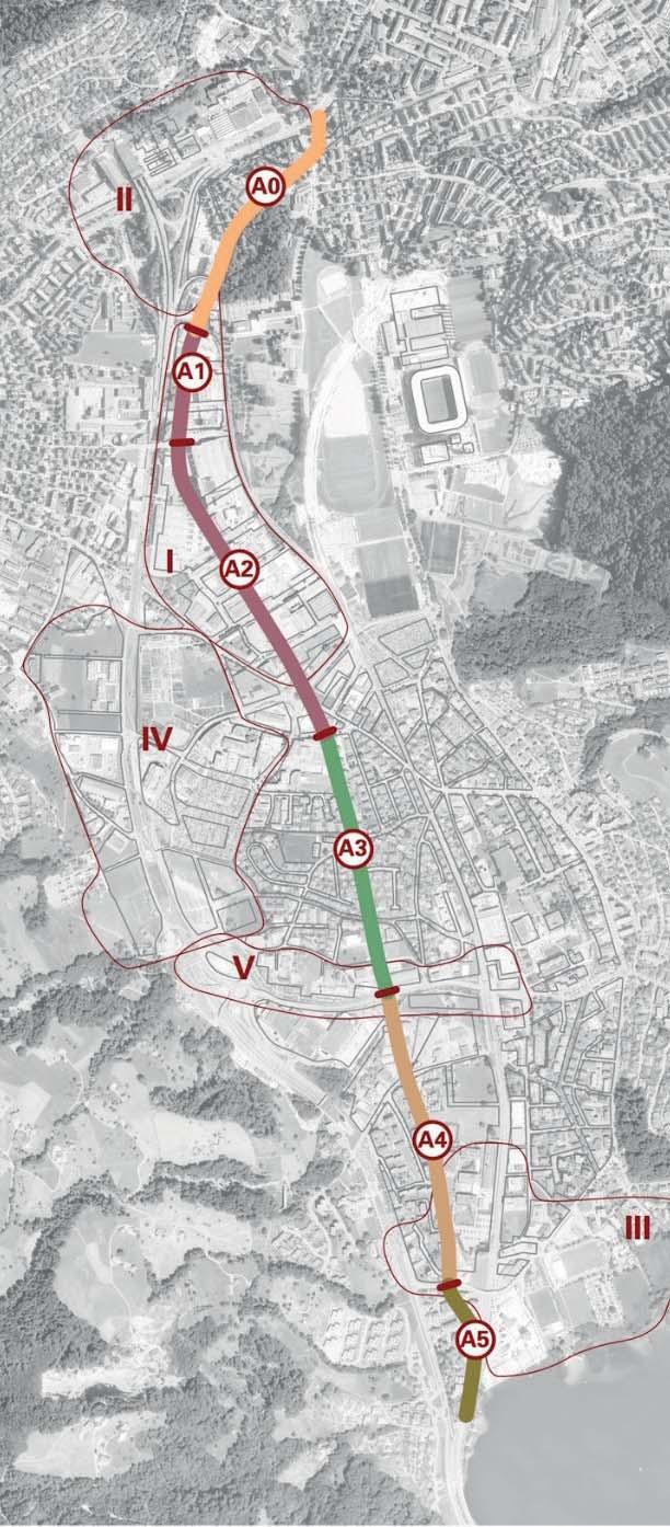 Abschnitt A0: Quartierstrasse (nördlicher Teilabschnitt) Abschnitte A1 und A2: - Strassennetz / Achse mit Fahrplanstabilität den - / Stichworte zum Stand der Planung