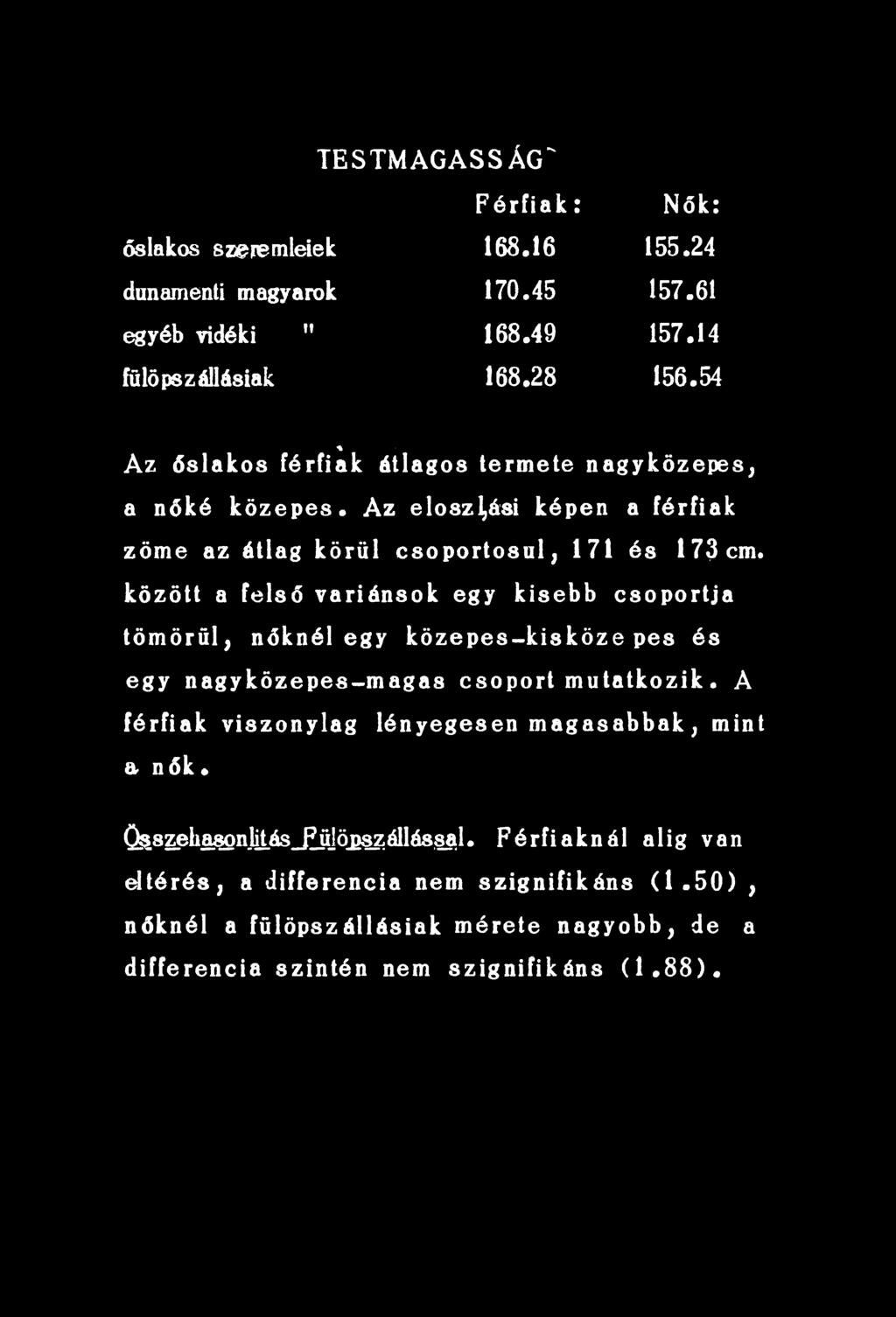 csoport mutatkozik. A férfiak viszonylag lényegesen magasabbak, mint a nők.