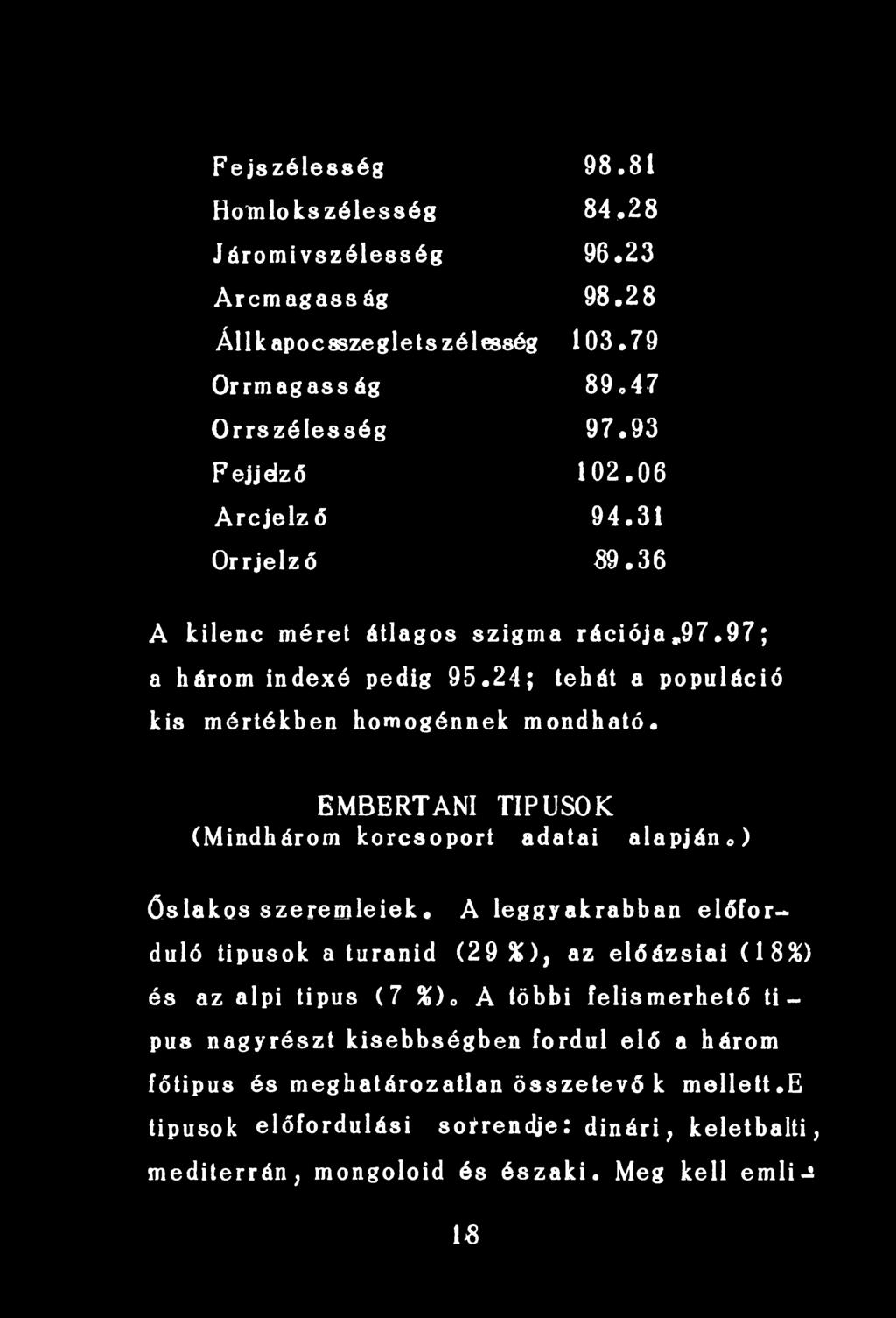 EMBERTANI TÍPUSOK (Mindhárom korcsoport adatai alapján 0) őslakos szeremleiek.