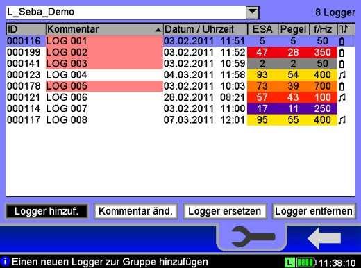 A Commander 5.6.2 Logger-kezelés a Commanderben Válassza ki a főmenüben a szimbólumot, majd a következő ablakban a Loggerkezelés menüpontot a logger-kezelési menübe történő belépéshez!