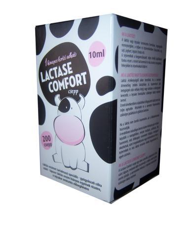 Laktáz enzimek Lactase comfort csepp tejcukor emésztés elősegítésére (galaktózra, glükózra bontja) laktóz nem bomlik összetevőire, akkor a bélbaktériumok hasznosítják hidrogén gáz és tejsav képződik