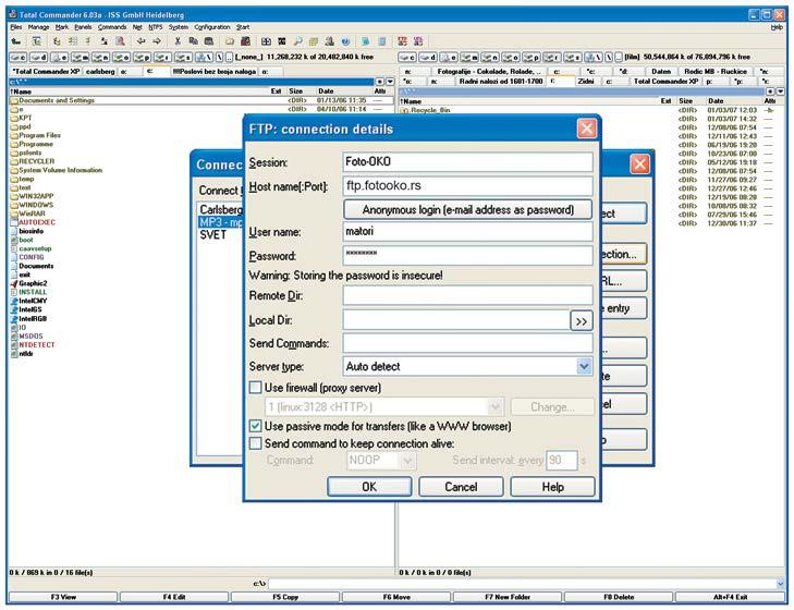 A FTP: connection details ablakban ki kell töltenie: Session: ide általában a szerver nevét irjuk amelyre csatlakozunk és ez a név alatt jelenik meg a csatlakozás a szerverrel a Connect to FTP server