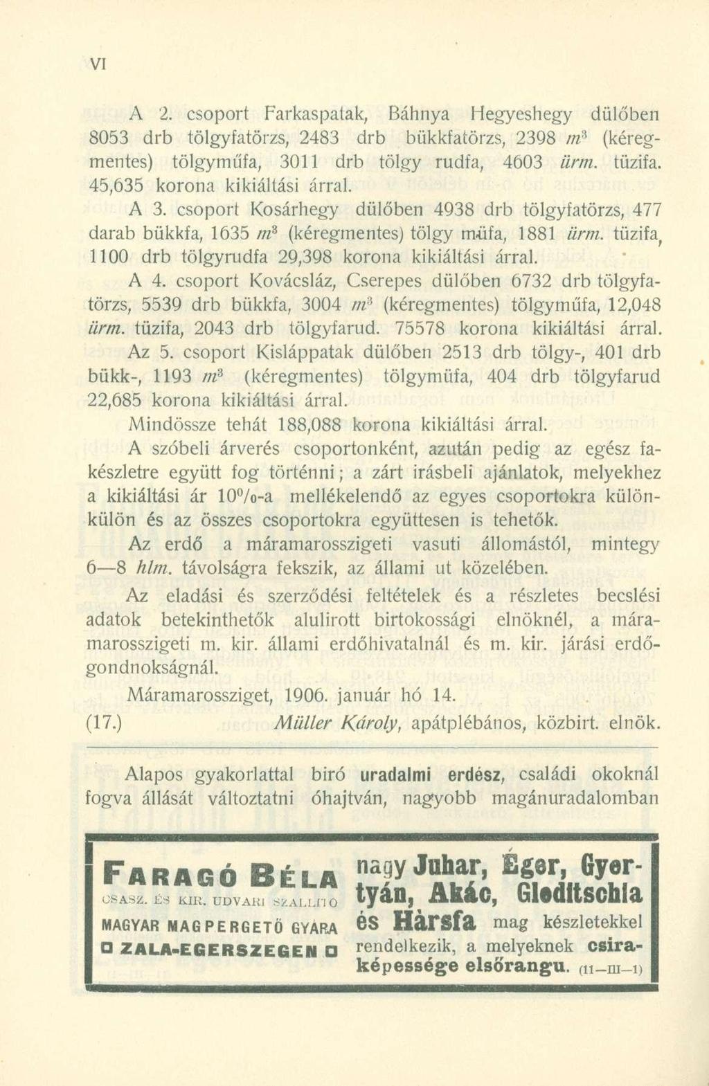 A 2. csopor t Farkaspatak, Báhny a Hegyesheg y dűlőbe n 8053 dr b tölgyfatörzs, 248 3 dr b bükkfatörzs, 239 8 m 3 (kéreg - mentes) tölgyműfa, 301 1 dr b tölg y rudfa, 460 3 iirm. tűzifa.