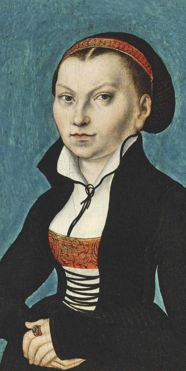 Luther felesége, Bora Katalin, akivel 1525. június 13-án házasodott össze. Egy év elteltével Luther már szerelmes volt feleségébe, boldog volt Katával, az ő oldalbordájával.