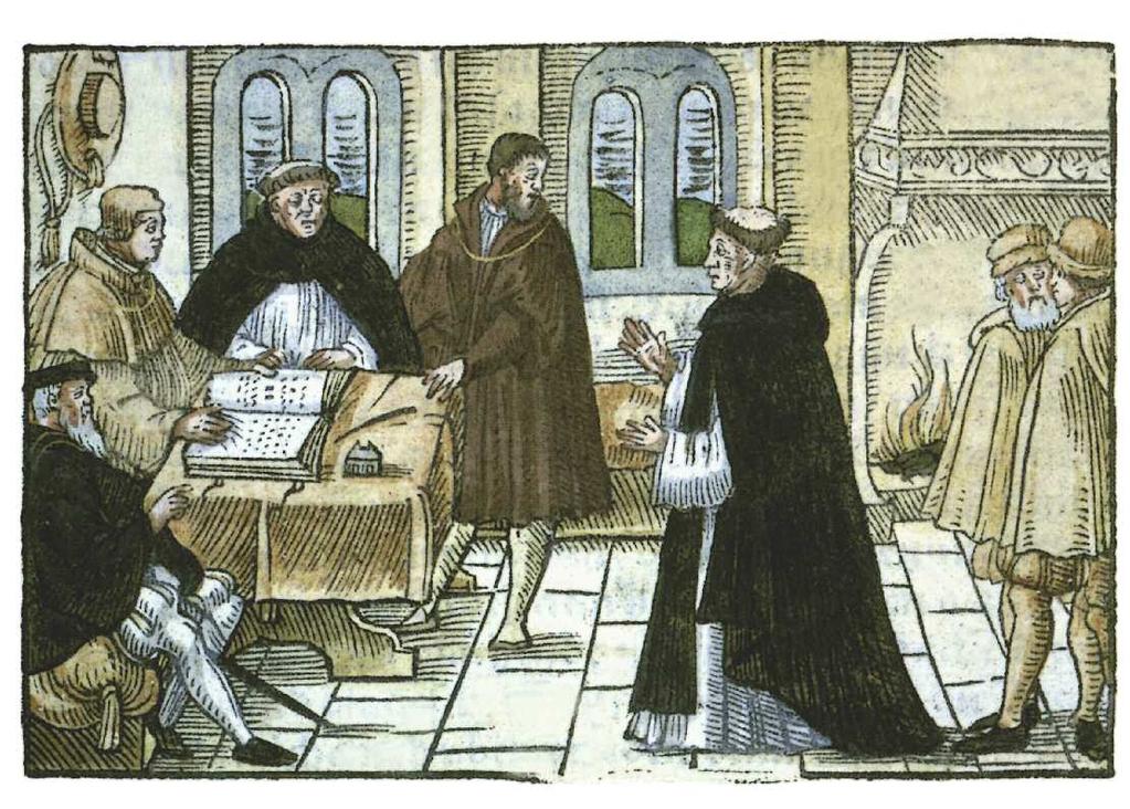 1518. októberben Luther gyalog érkezett egy társával Augsburgba, ahol a Fugger-palotában Cajetan bíboros, a pápa megbízottja szólította fel tételei visszavonására.