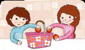 A gyerekek almát szednek. A kisfiú 1 almát rak a kosárba, a kislány 2-t. Hány almát raknak összesen a kosárba? Jegyezd le összeadással!