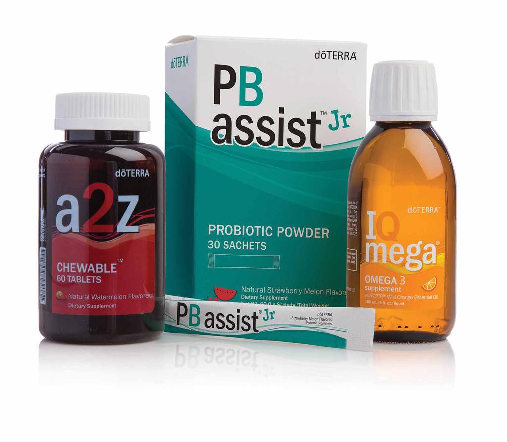 GYERMEKEKNEK KÉSZÜLT TÁPLÁLÉKKIEGÉSZÍTŐK dōterra A2Z CHEWABLE RÁGÓTABLETTA PB ASSIST JR IQ MEGA 30 tasak 150 ml 60 tabletta A PB Assist Jr.