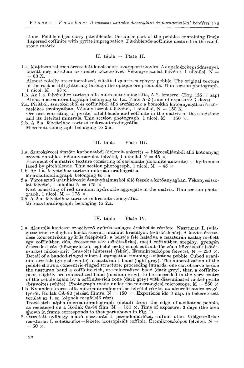 V i п с z e Fazekas: A mecseki uránérc ásványtani és paragetielikai kérdései 179 stone.