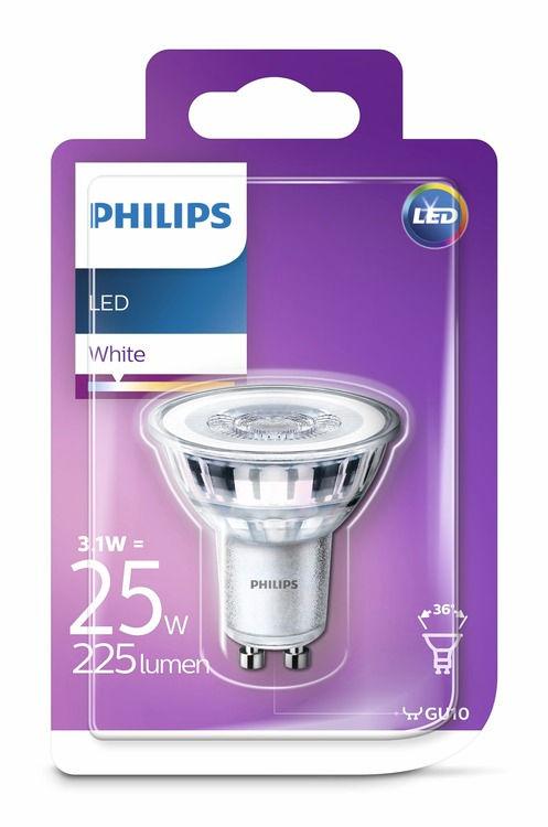 PHILIPS LED Spot 3,1 W (25W) GU10 White Nem szabályozható Kellemes fény a szemnek A rossz minőségű fényforrások kifárasztják a szemet.