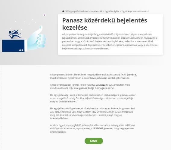 3.3.1 Kompetencia mérése önértékeléssel Az önértékelést a Start gomb