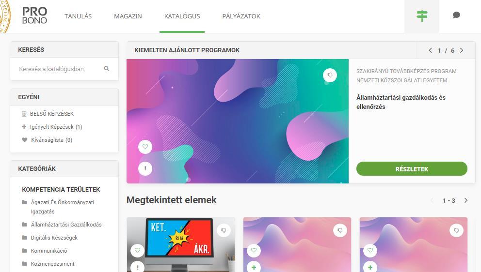 áttekinthető a képzés célja, a képzéssel fejleszthető kompetenciák sora, ill. a rövid leírás.