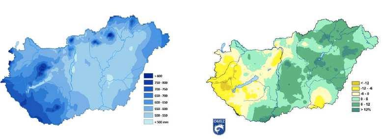 Az évi csapadékösszeg átlaga 1981 2010