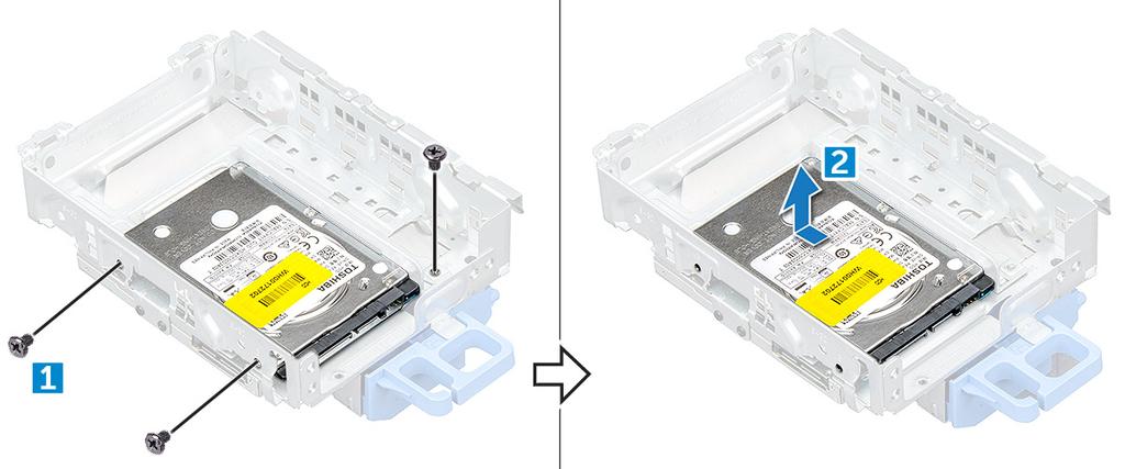 A merevlemez- meghajtó és az optikai meghajtó moduljának beszerelése 1 Csatlakoztassa az adatkábelt és a tápkábelt az optikai meghajtóra.