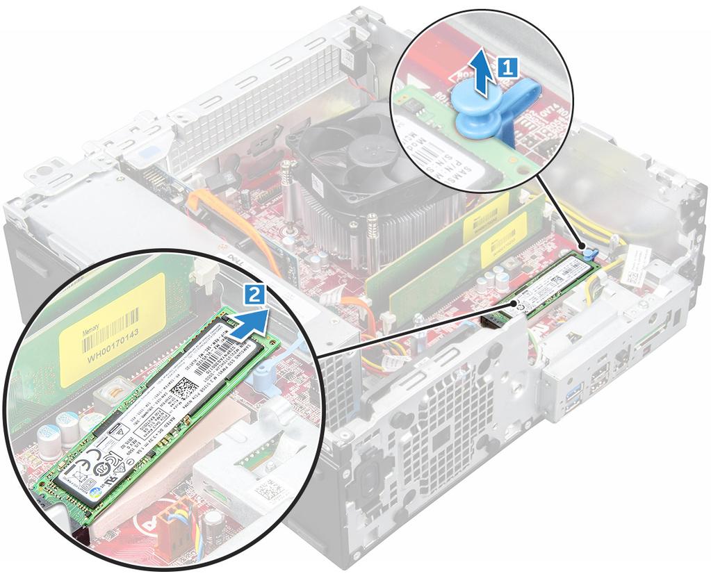 M.2 PCIe SSD meghajtó Az M.2 PCIe SSD meghajtó eltávolítása 1 Kövesse a Mielőtt elkezdene dolgozni a számítógép belsejében című fejezet utasításait.