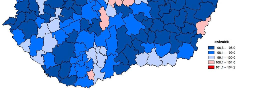Összpotenciál, 2015 (2000=100,0) A saját potenciál alapvetően a járások népességi viszonyait tükrözi vissza.