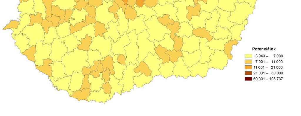 18. ábra A térségnagyság szerepe a járási elérhetőségi potenciálból, 2015 19.