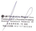 Tehnički podaci Temperature okoline Maks.: +55 C (pražnjenje) +45 C (punjenje) Min.: -10 C IZJAVA O SUKLADNOSTI LG Electronics Magyar d.o.o. Predstavništvo u Republici Hrvatskoj Av.