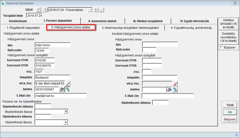 Házi(gyermek)orvos adatai fül Házi(gyermek)orvos adatai A páciens praxishoz kapcsolódó adatai, mint a jelenlegi háziorvosának (és praxisának) adatai, be- és kijelentkezési státusza a praxisban és