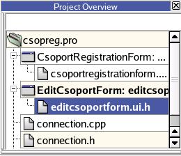 EditCsoportForm: Header fájlok beillesztése A slotprimeupdate() slot deklarációs és