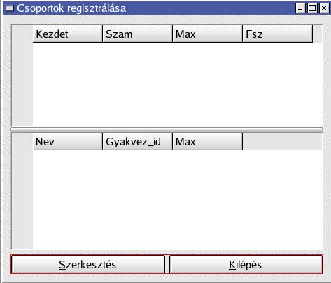 A CsoportRegistrationForm ű rlap módosítása FelevDataTable