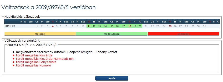 4. Tényadatok megjelenítése A menetvonal részletes adatlapján a tényadatok ikonra kattintva megjeleníthető az adott igénylés iktató számhoz tartozó tényadatok listája.