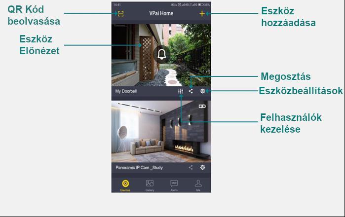 VPai Home Kezelőfelület 1. Eszköz hozzáadása: Érintse meg a + gombot eszköz hozzáadásához. 2. Megosztás: A készüléknek megfelelő egyedi QR kódot generál, így azt megoszthatja a családtagjaival. 3.