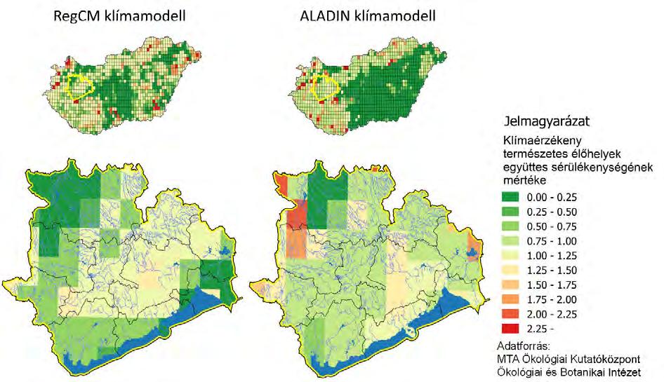 6.2.5. Természeti értékek sérülékenysége 6.2.5.1. A természeti értékek sérülékenységes Veszprém megyében A klímaváltozás egy adott élőhelyre kifejtett hatása több paraméter kölcsönhatásának függvénye.