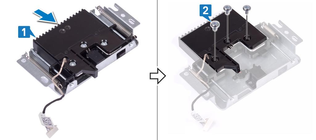 Az előugró kamera moduljának eltávolítása: a) Emelje le az előugró kamera előlapját az előugró kamera szerkezetéről [1].