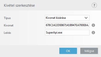 Tekintsen meg lent további példákat kizárási formátumokra. Észlelt elem kizárása vagy kártevő kizárása Érvényes ESET-fertőzésnevet/-kártevőnevet kell megadni.