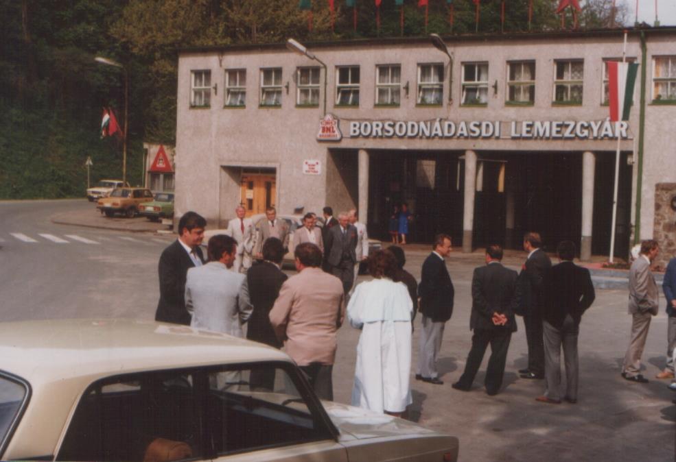 hogy amíg a rendszerváltozás népszámlálása idején 100 háztartásra még 106 kereső jutott, addig 2001-ben csupán 62. 516 31. kép: Vendégek az jubileumi ünnepen: 125 éves a Borsodnádasdi Lemezgyár.