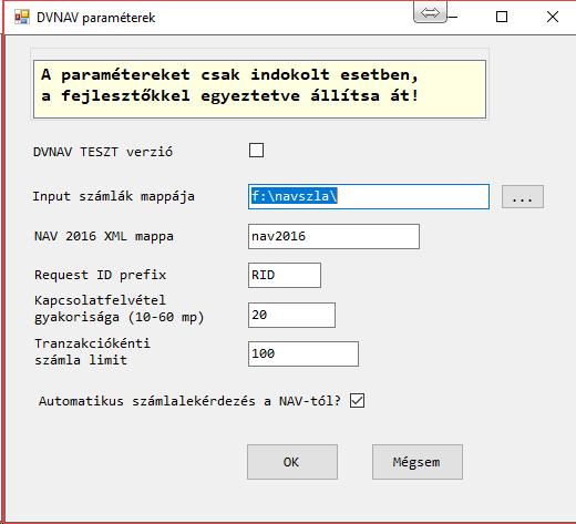 Ha ez a paraméter nincs bepipálva, akkor a DVNAV ÉLES verzióként dolgozik, azaz a https://api.onlineszamla.nav.gov-ra küldi az XML-eket.