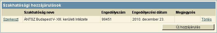 2.2.5 Szakhatósági hozzájárulások Az egyes szakhatóságok hozzájárulásai a [Szakhatósági hozzájárulások] részben rögzíthetőek (53. kép). 55.