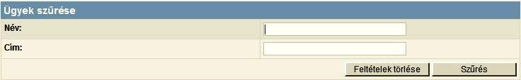 107. kép A keresési ablakban a keresendő fenntartó jellemző adatait lehet beállítani (név, cím). A legtöbb esetben szöveg töredék is használható.