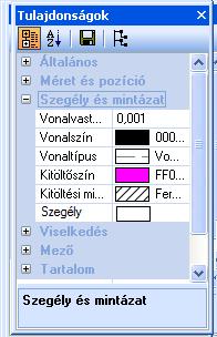 Szegély és mintázat Ebben a kategóriában a kijelölt objektum vonal-vastagságát, színét, mintáját és vonaltípusát határozhatja meg.