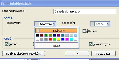 Szint színének módosítása A szintek színét a Szint-tulajdonságok ablakban módosíthatja.