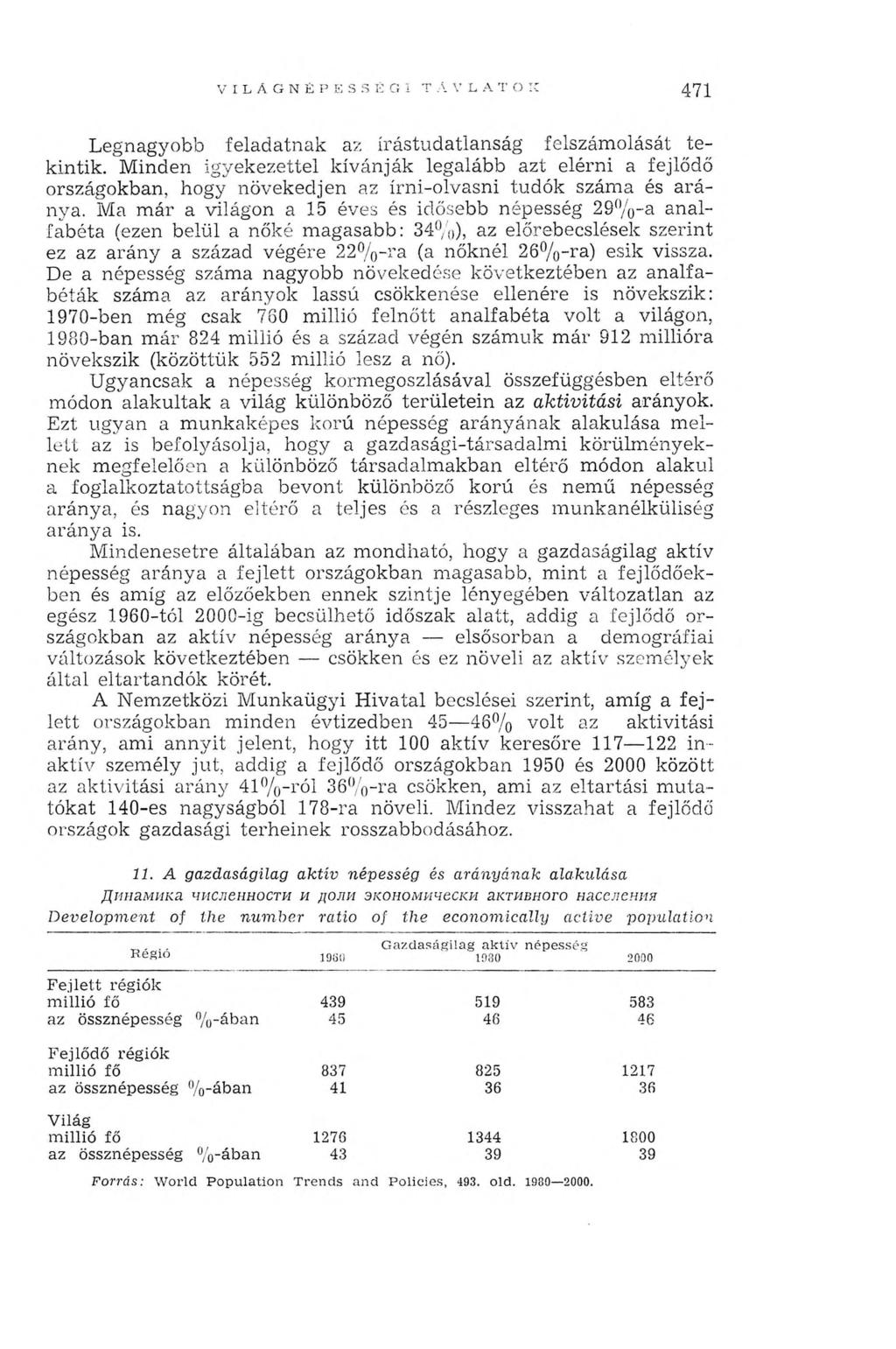 V I L Á G N É P E S S É G! T Á V L A T О К 471 Legnagyobb feladatnak az írástudatlanság felszámolását tekintik.